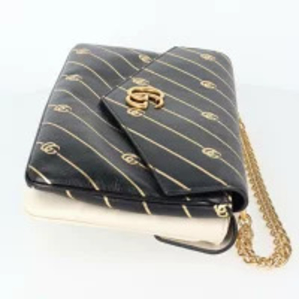 Gucci h Leather Cat White Black Chain Shoulder Bag Gold Face GG Marmont Double - Picture 6 of 13